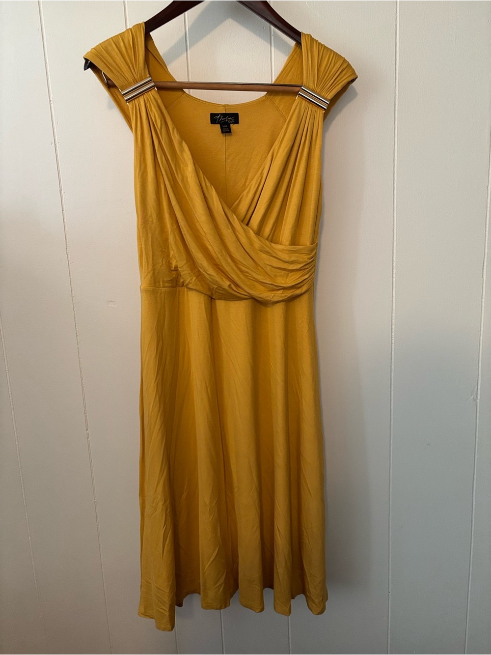 Thalia Sodi Mustard Yellow Draped Midi Dress